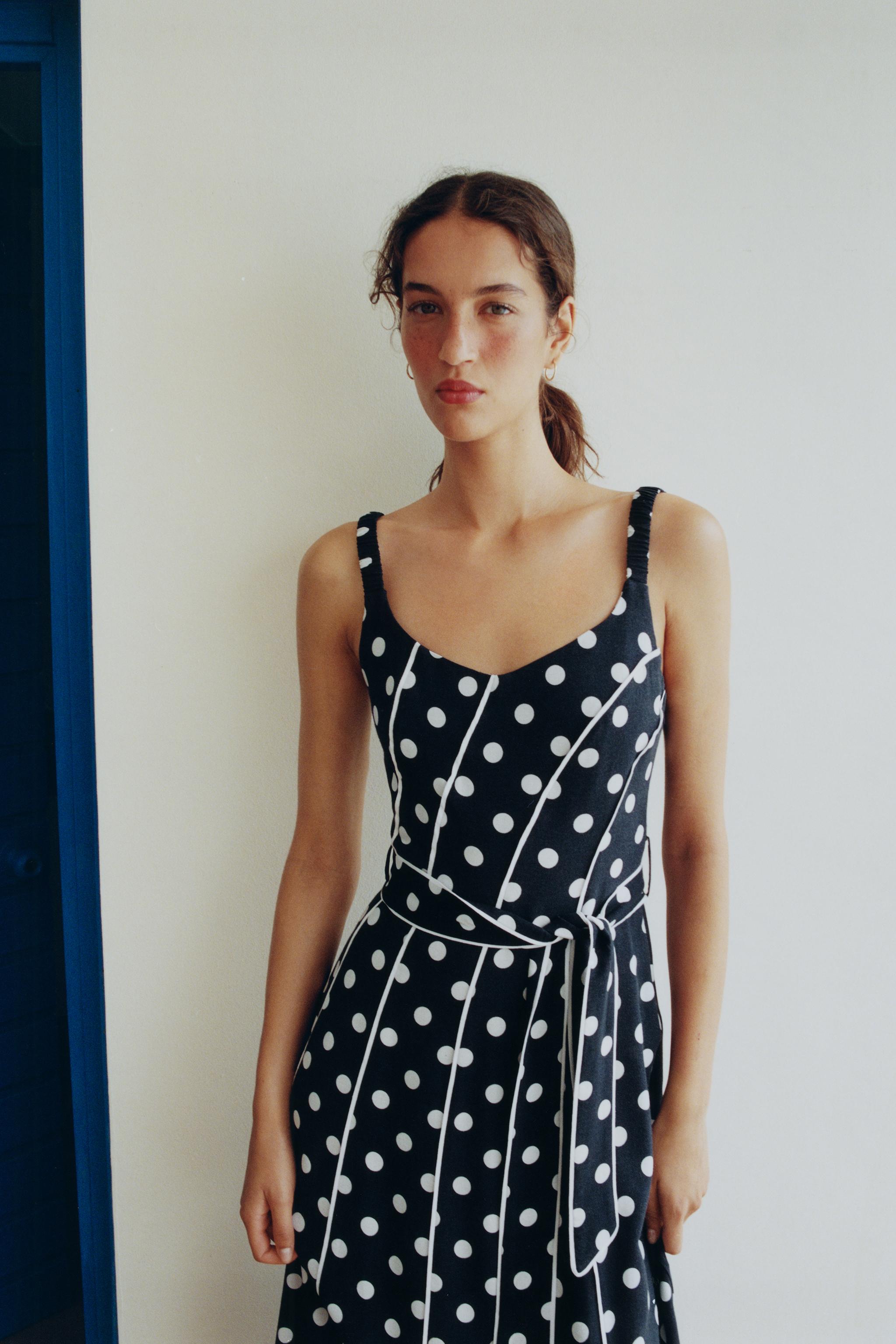 POLKA DOT BELTED MIDI DRESS